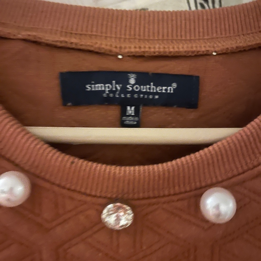 Simply Southern Rust Quilted Sweater with Pearl & Gem Accents
